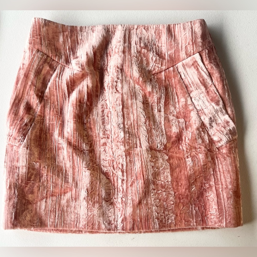 Topshop Unique Mini Skirt Mayall Crushed Velvet Pink Size 8‎ EUC 17.5” Length